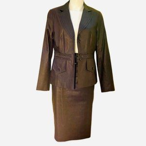 Vex Collection brown skirt and jacket suit . Leather look trim